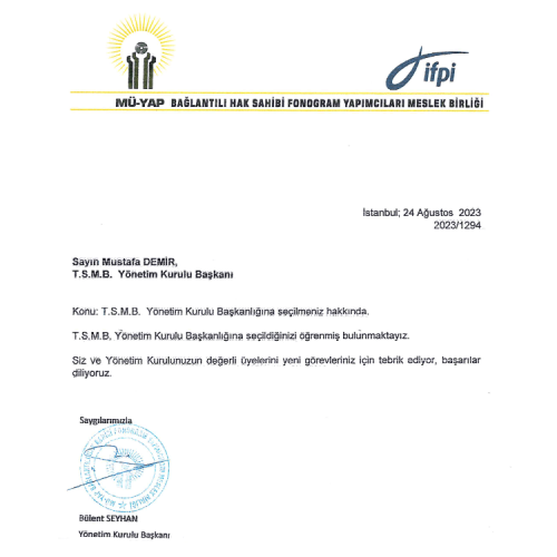 MÜ-YAP Yönetim Kurulu Başkanı Sn. Bülent SEYHAN'dan Tebrik